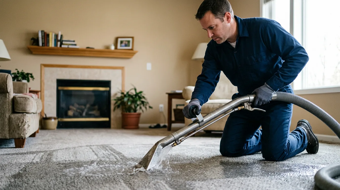 Water damage restoration technician working near Elmwood Park, NJ